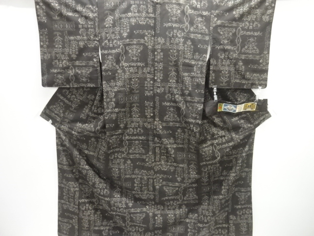 JAPANESE KIMONO / SILK / DORO OSHIMA TSUMUGI / WOVEN FLOWERS & BIRDS & SARASA